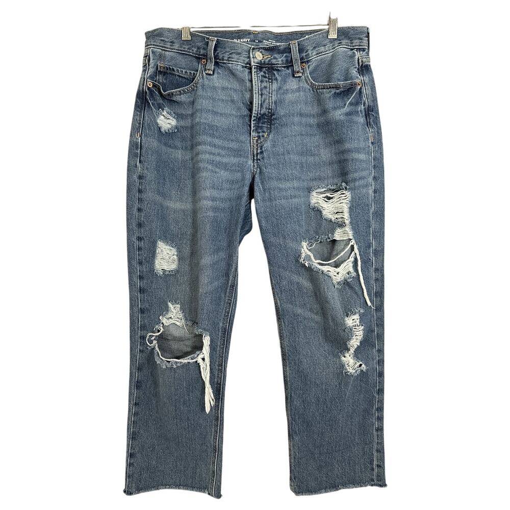 Old Navy Womens High Rise Slouchy Straight Raw Hem Distressed Jeans size 10